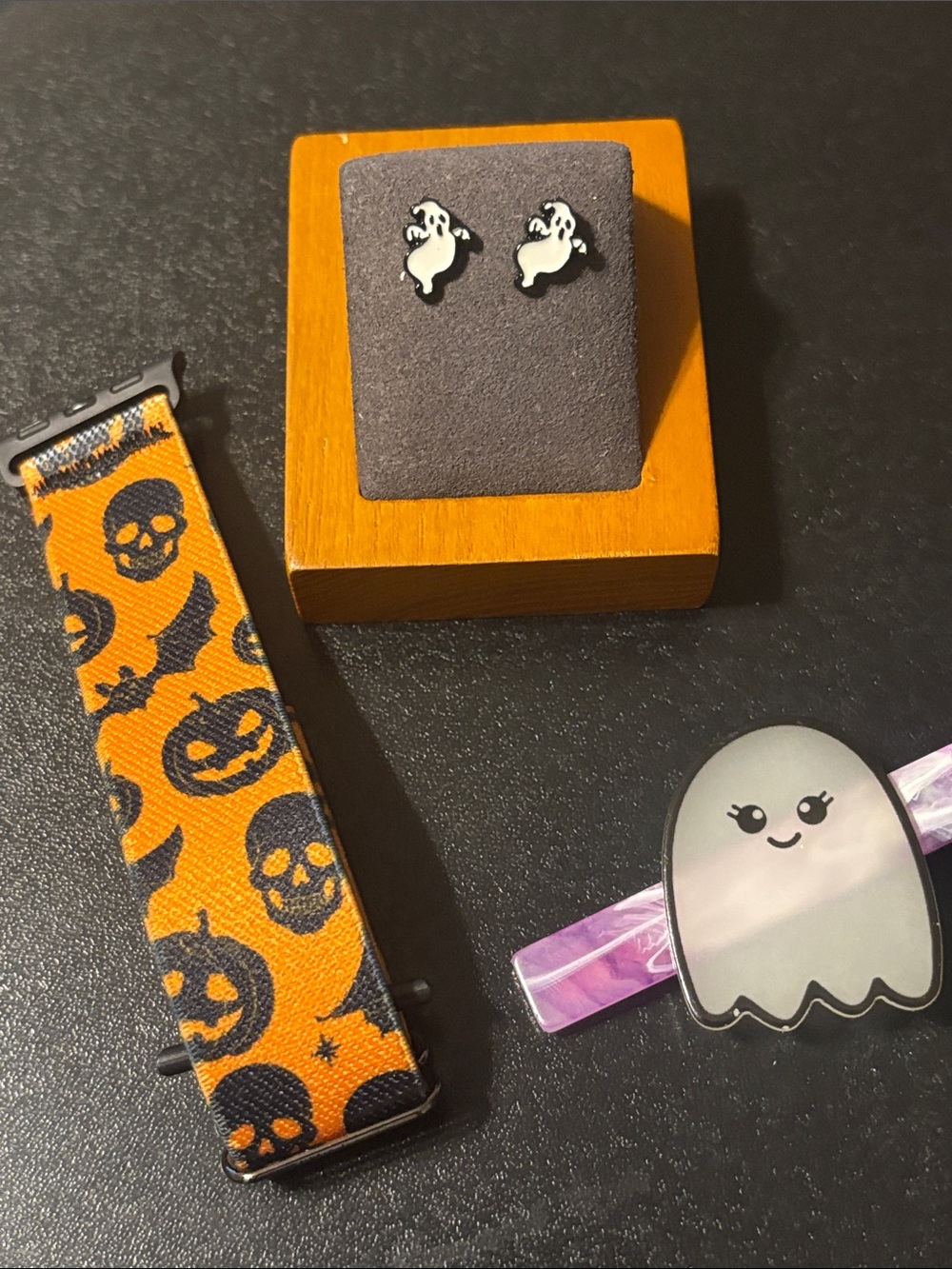Cute Ghost Stud Earrings in White Black Ghost Hair Barrette Halloween Watch Band